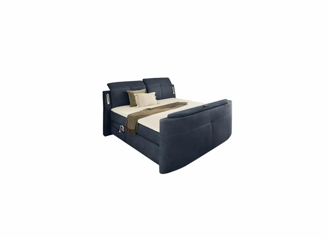 Compleet Bed|Tweepersoonsbedden|Boxspring Moviestar Max 180x200cm - stof - blauw met tv-lift