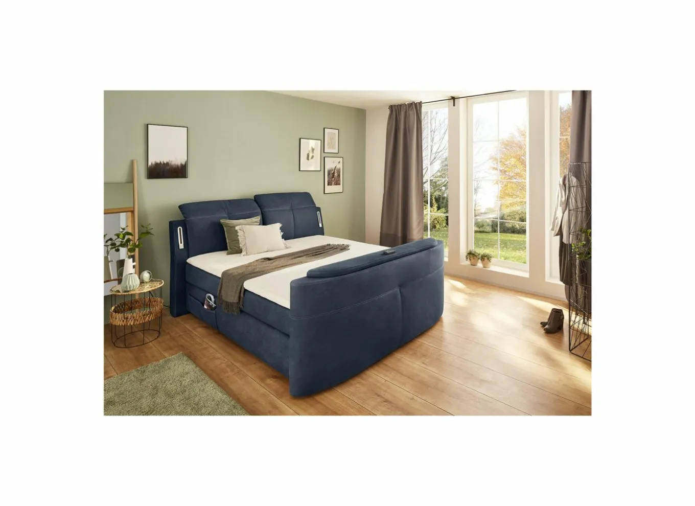 Compleet Bed|Tweepersoonsbedden|Boxspring Moviestar Max 180x200cm - stof - blauw met tv-lift