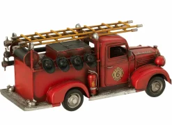 J line Decoratieve Accessoires|Brandweerwagen Antiek 31x12x14cm - metaal - rood