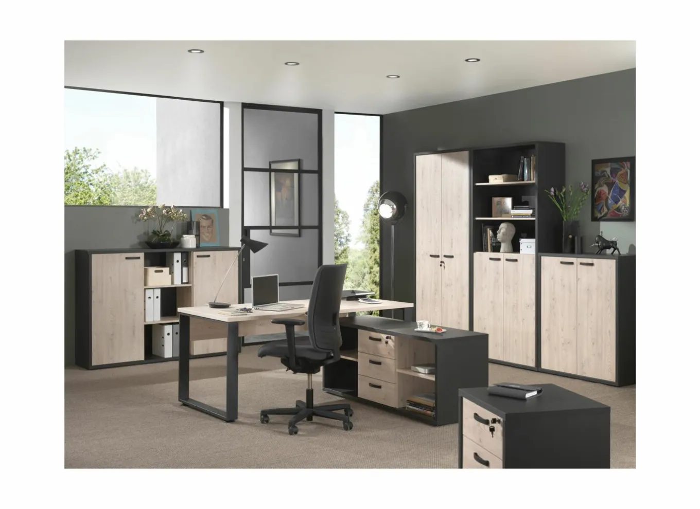 Kantoorbureau|Bureau Capo 2 200x80x73cm - decor & melamine - kastanje & zwart