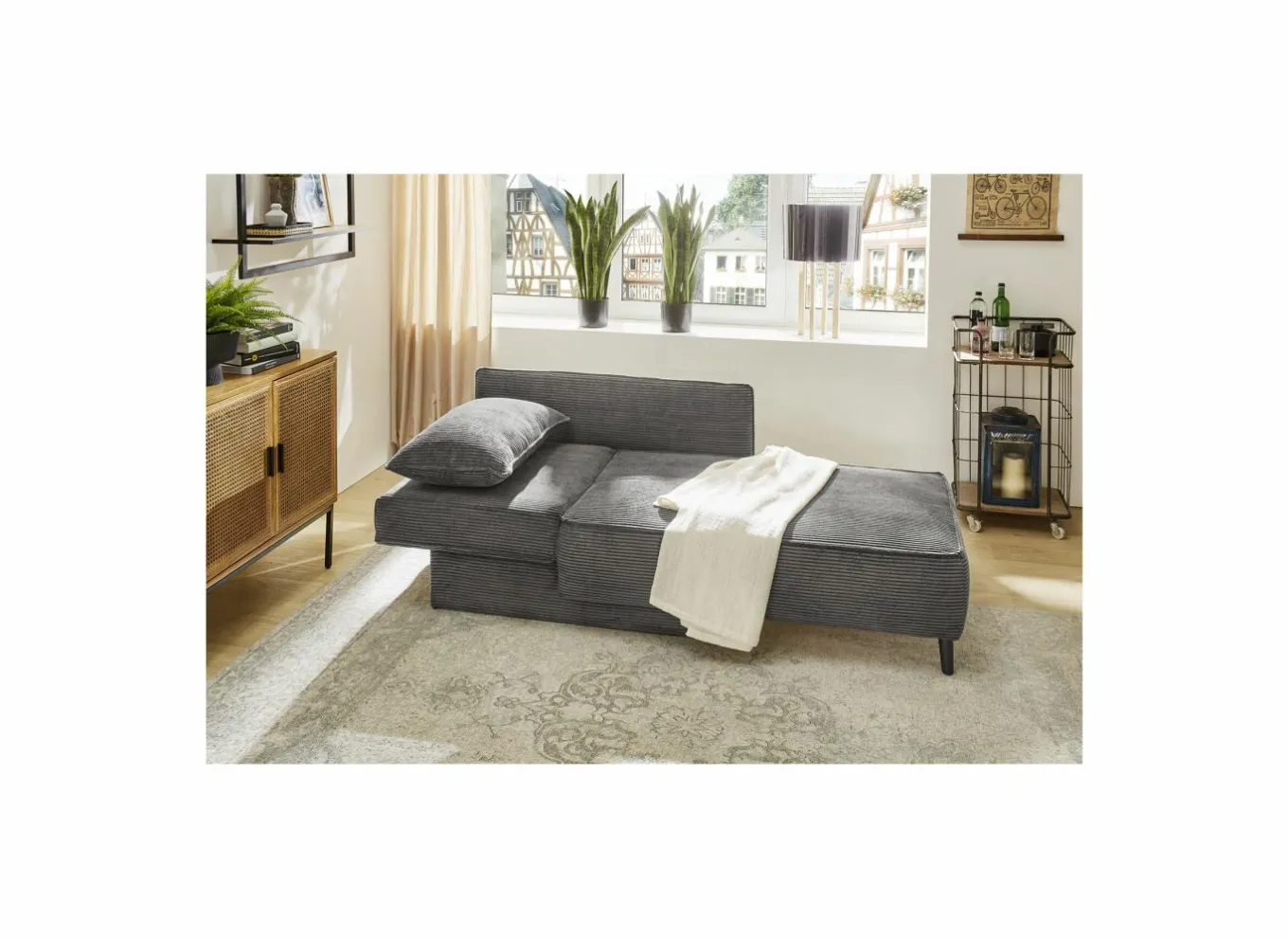 Zetelbedden|Fauteuils|Chaise longue Rex Recamière 155x95x81cm - stof - grijs met bedfunctie