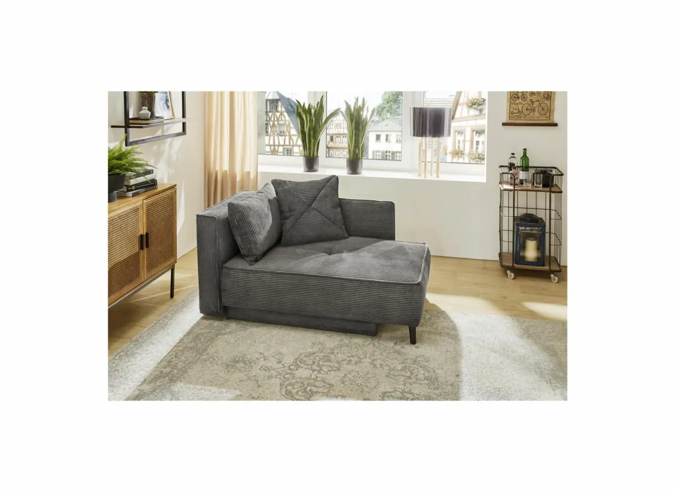 Zetelbedden|Fauteuils|Chaise longue Rex Recamière 155x95x81cm - stof - grijs met bedfunctie