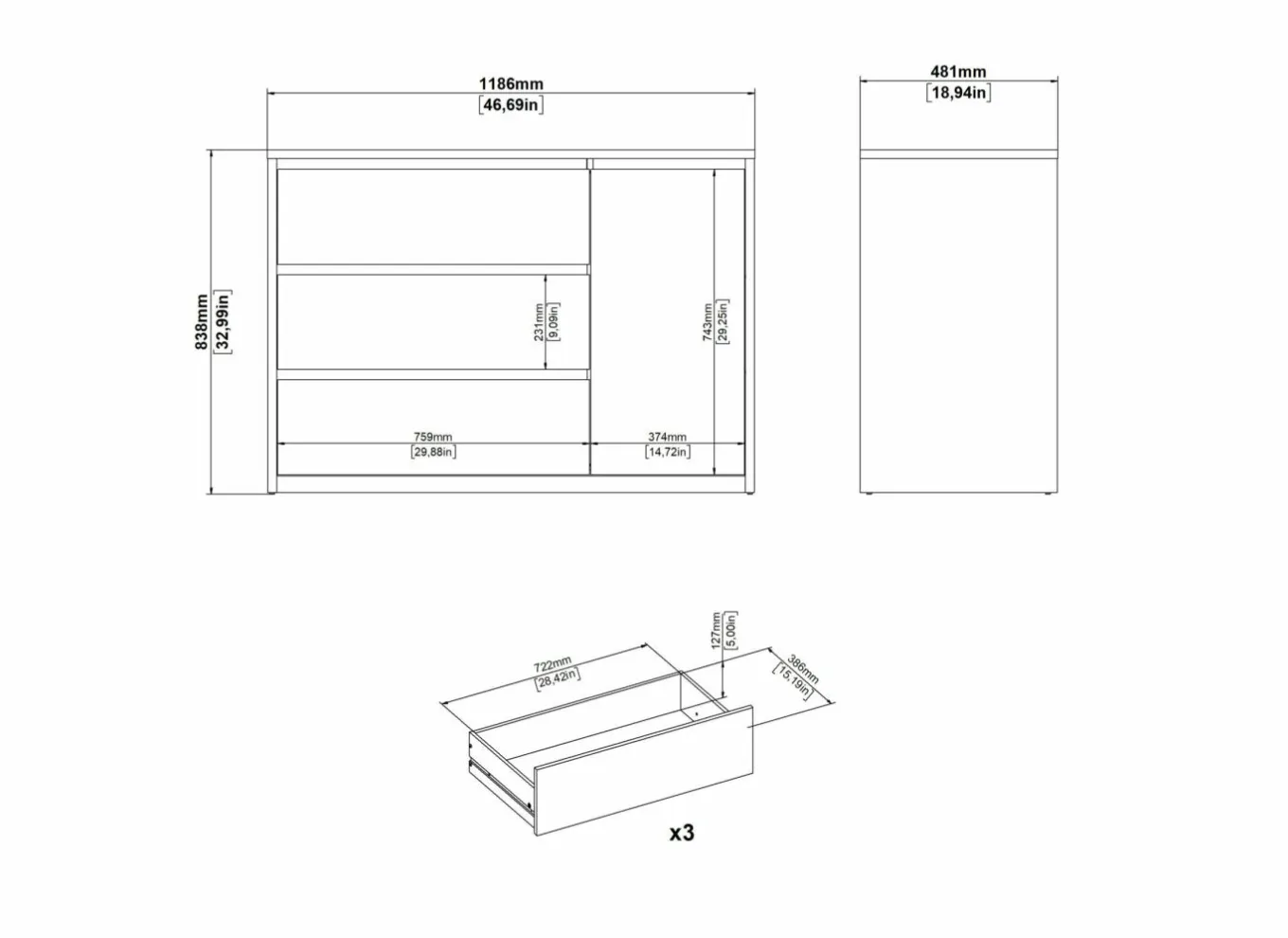 Commode|Commode|Commode Next 119x48x84cm - decor - wit/jackson hickory