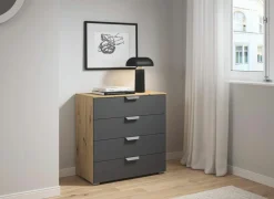 Commode 80x42x81cm - decor - artisanale eik & grijs metallic- Commode|Commode