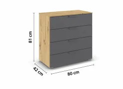 Commode 80x42x81cm - decor - artisanale eik & grijs metallic- Commode|Commode