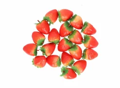 Deco Aardbei H3,7cm - kunststof - rood & groen- Decoratieve Accessoires