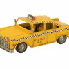 J line Deco Taxi Antiek  28x12,5x11cm - metaal - geel- Decoratieve Accessoires