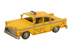J line Deco Taxi Antiek  28x12,5x11cm - metaal - geel- Decoratieve Accessoires