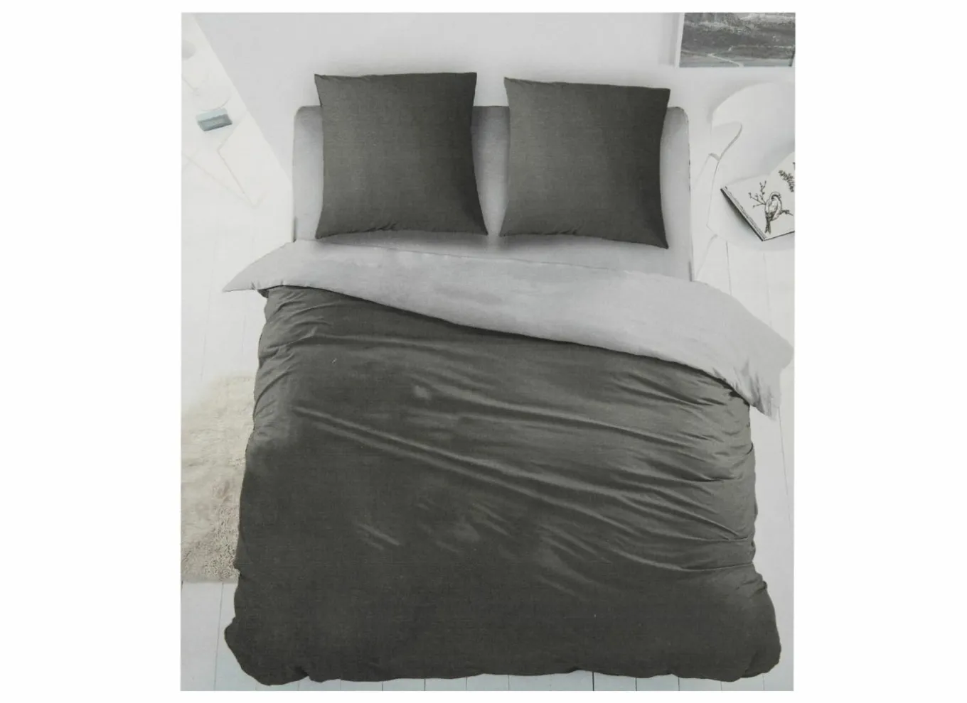 Dekbedovertrekken|Dekbedovertrek 140x220cm - katoen - antraciet/grijs