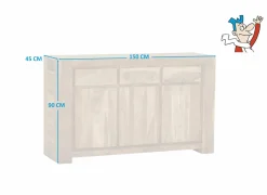 Dressoir Carbone  150cm - sheesham massief & decor - naturel- Dressoirs