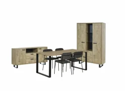 Eetkamer Como 1 met 4 stoelen Epoca antraciet - tafel 170x95cm - dressoir 170cm - kast 120cm- Niet Voorgemonteerd
