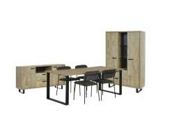 Eetkamer Como 1 met 4 stoelen Epoca antraciet - tafel 200x95cm - dressoir 170cm - kast 120cm- Niet Voorgemonteerd