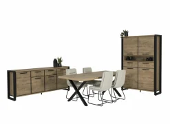 Eetkamer Cronos decor eik met 4 stoelen Crux - tafel 210x100cm - dressoir 218cm - kast 130cm- Voorgemonteerd