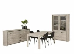Niet Voorgemonteerd|Eetkamer Elias met 4 stoelen Chuck - tafel 170x90cm - dressoir 201cm - vitrinekast 115cm
