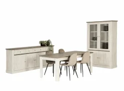 Niet Voorgemonteerd|Eetkamer Eline met 4 stoelen Charlton - tafel 190x90cm - dressoir 220cm - vitrinekast 126cm