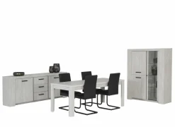 Niet Voorgemonteerd|Eetkamer Elvis met 4 stoelen Quartz - tafel 190x90cm - dressoir 220cm - vitrinekast 133cm