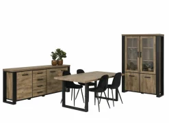 Niet Voorgemonteerd|Eetkamer Estrella met 4 stoelen Charlton - tafel 220x95cm - dressoir 225cm - vitrinekast 126cm