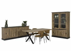 Niet Voorgemonteerd|Eetkamer Etienne met 4 stoelen Jumper - tafel 190x95cm - dressoir 221cm - vitrinekast 135cm