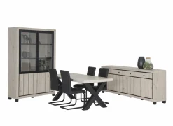 Niet Voorgemonteerd|Eetkamer Eureka met 4 stoelen Quartz - tafel 190x95cm - dressoir 225cm - vitrinekast 133cm