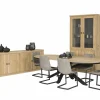 Voorgemonteerd|Eetkamer Grimaldi eik massief, met 4 stoelen Cloud - tafel 250x128cm - dressoir 240cm - vitrinekast 120cm