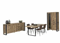 Eetkamer Onno met 4 stoelen Churchill - tafel 200x100 - dressoir 225cm - vitrinekast 114cm- Niet Voorgemonteerd