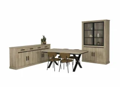 Eetkamer Tibo met 4 stoelen Jumper - tafel 190/250x100cm - dressoir 235cm - vitrinekast 135cm- Niet Voorgemonteerd