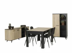 Demeyere Eetkamer Wayne met 4 stoelen Chuck - tafel 140x90cm - dressoir 160,7cm - barkast 83cm- Niet Voorgemonteerd