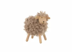 Figuur Schaap H17cm - hout & stof - beige- Decoratieve Accessoires