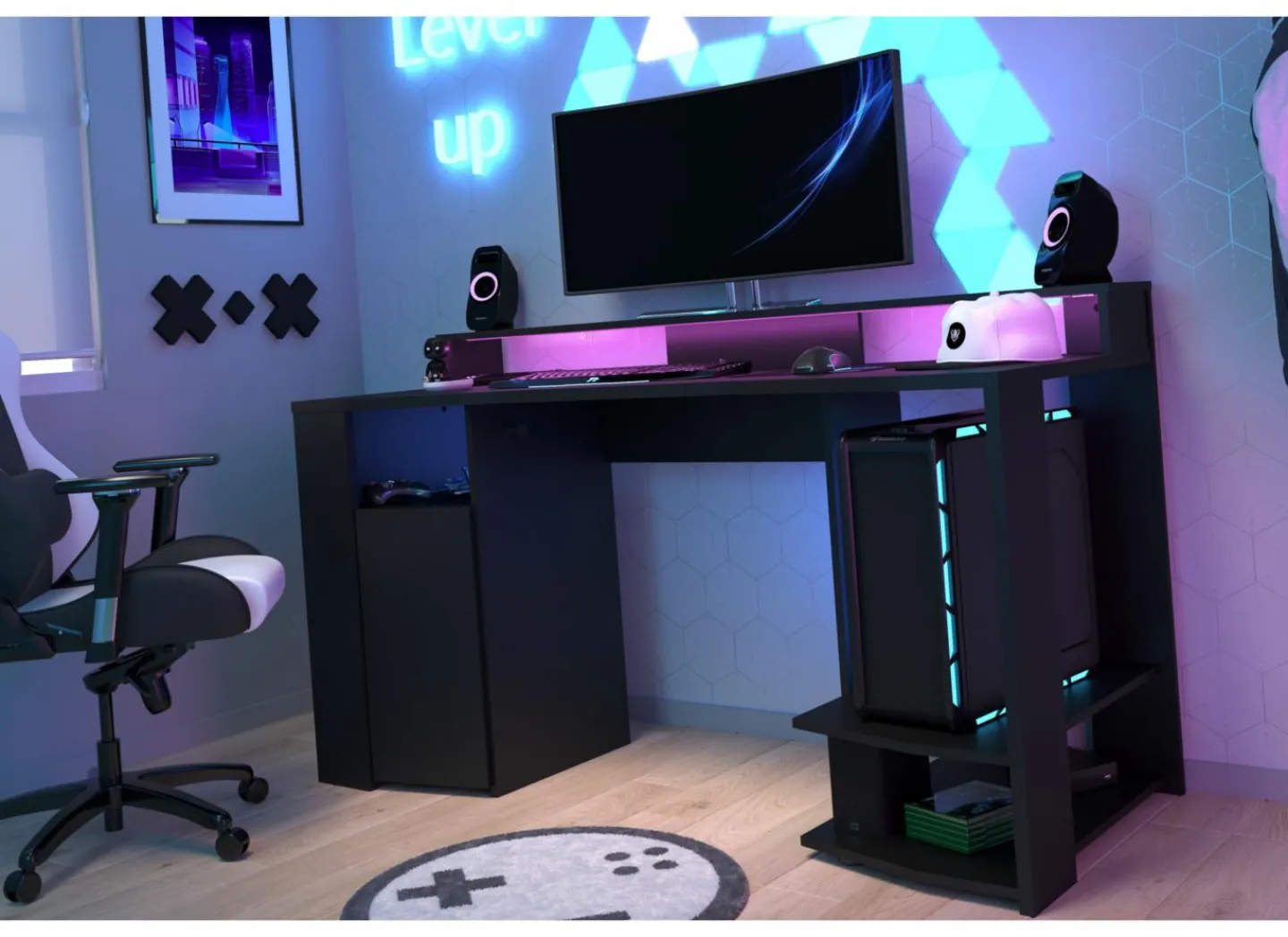 Gamingbureau 152x62cm - decor - zwart- Gamingbureau|Woonkamer Bureau