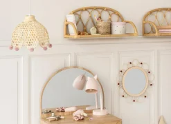 Kinderhanglampen|Hanglamp kinderkamer Pompon Ø28cm - bamboe - naturel & roze