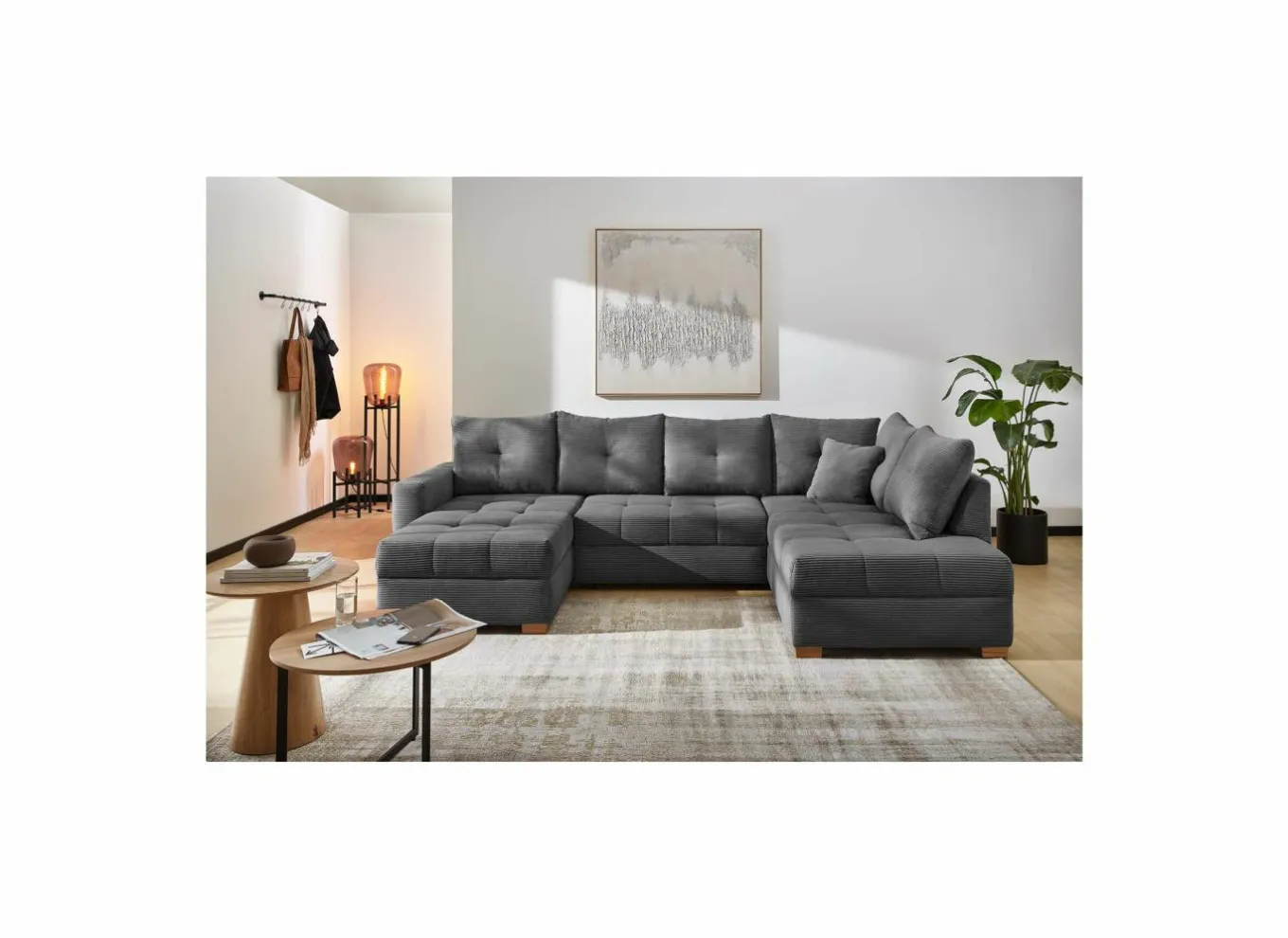 Hoeksalons|Hoeksalon Abby 311x170cm - stof - grijs met bedfunctie