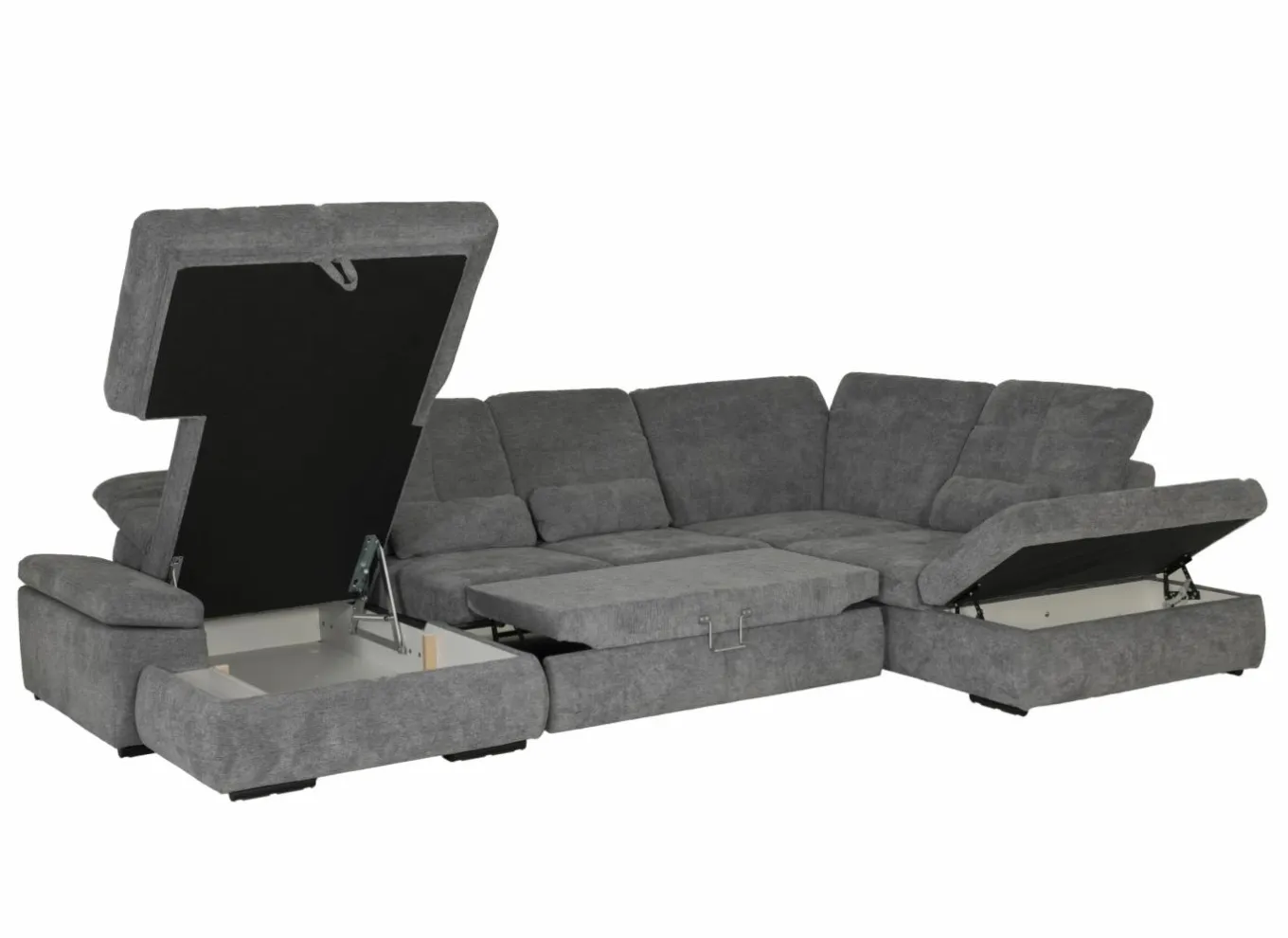 Hoeksalons|Slaapbanken|Hoeksalon Artus 371x260cm - stof - grijs met bedfunctie & opbergruimte
