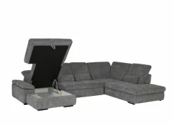 Hoeksalons|Slaapbanken|Hoeksalon Artus 371x260cm - stof - grijs met bedfunctie & opbergruimte