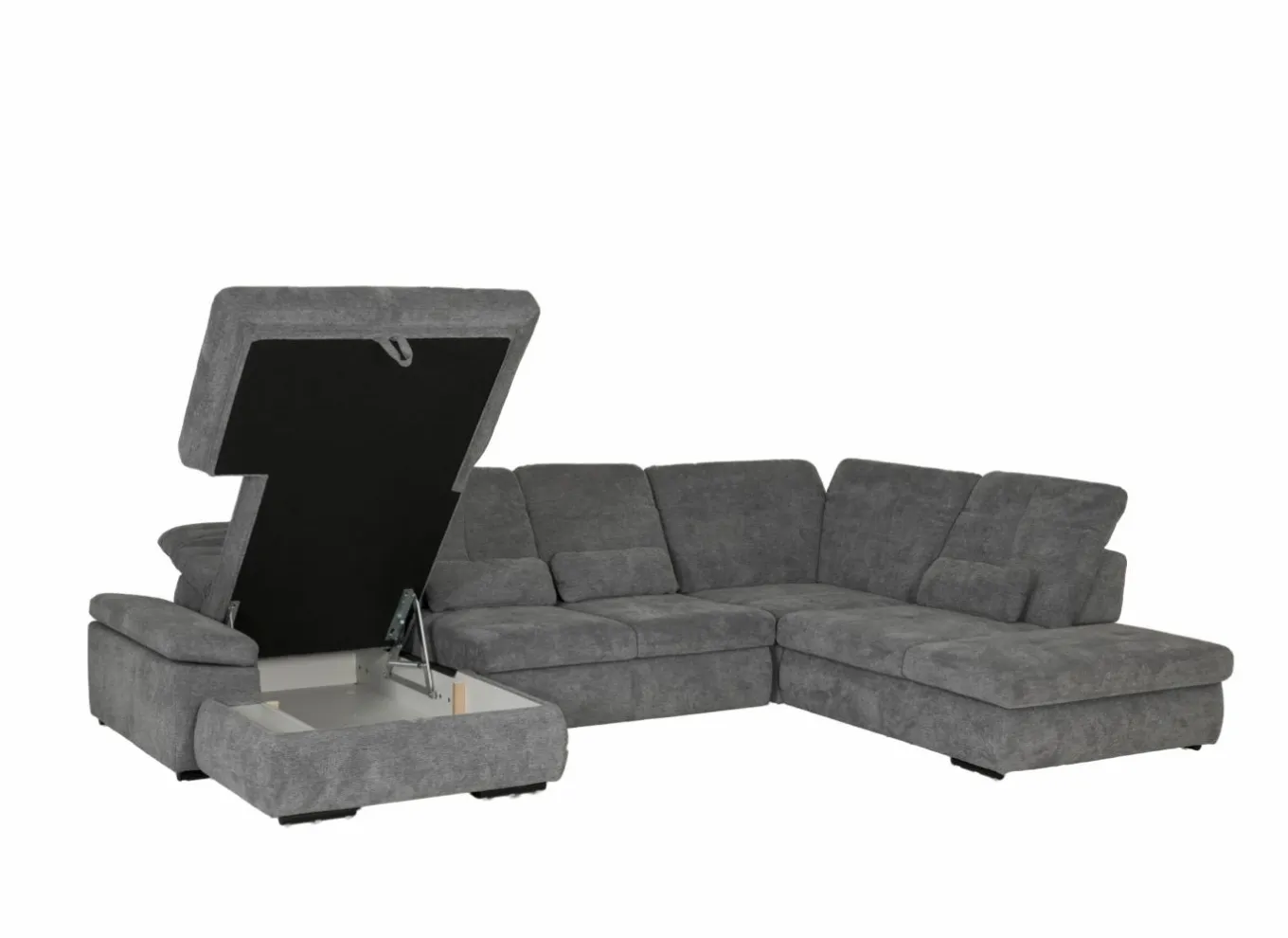 Hoeksalons|Slaapbanken|Hoeksalon Artus 371x260cm - stof - grijs met bedfunctie & opbergruimte