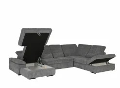Hoeksalons|Slaapbanken|Hoeksalon Artus 371x260cm - stof - grijs met bedfunctie & opbergruimte