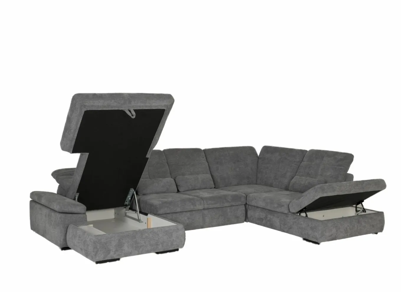 Hoeksalons|Slaapbanken|Hoeksalon Artus 371x260cm - stof - grijs met bedfunctie & opbergruimte