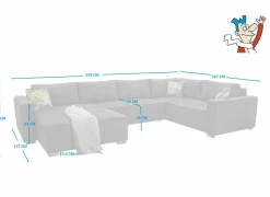 Hoeksalon Brixen 379x227cm - stof - donkergrijs met bedfunctie- Zetelbedden|Hoeksalons