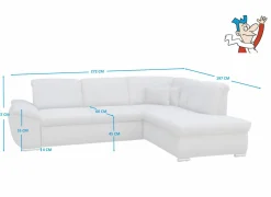 Hoeksalon Caro 272x197cm - stof - middengrijs met bedfunctie en opbergruimte- Hoeksalons