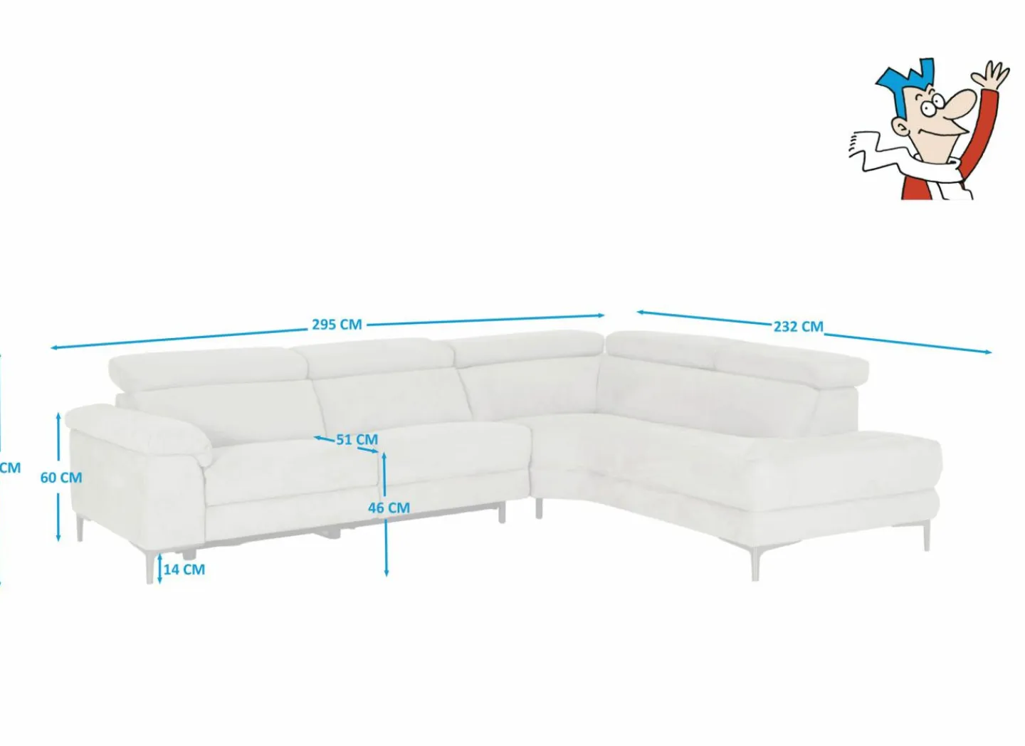 Hoeksalon Cell 295x232cm - stof - grijs met relax- Hoeksalons