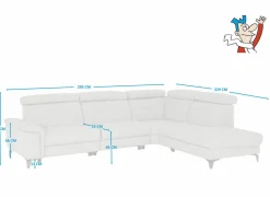 Hoeksalon Cosa 295x229cm - stof - grijs met 2 elektrische relaxen- Hoeksalons