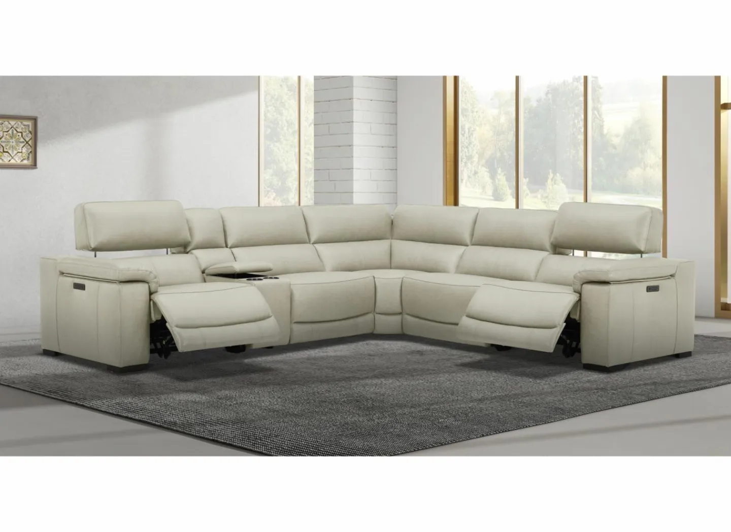 Hoeksalon Era 320x287cm - leder - beige met relax & zero-wall functie & opbergruimte- Hoeksalons
