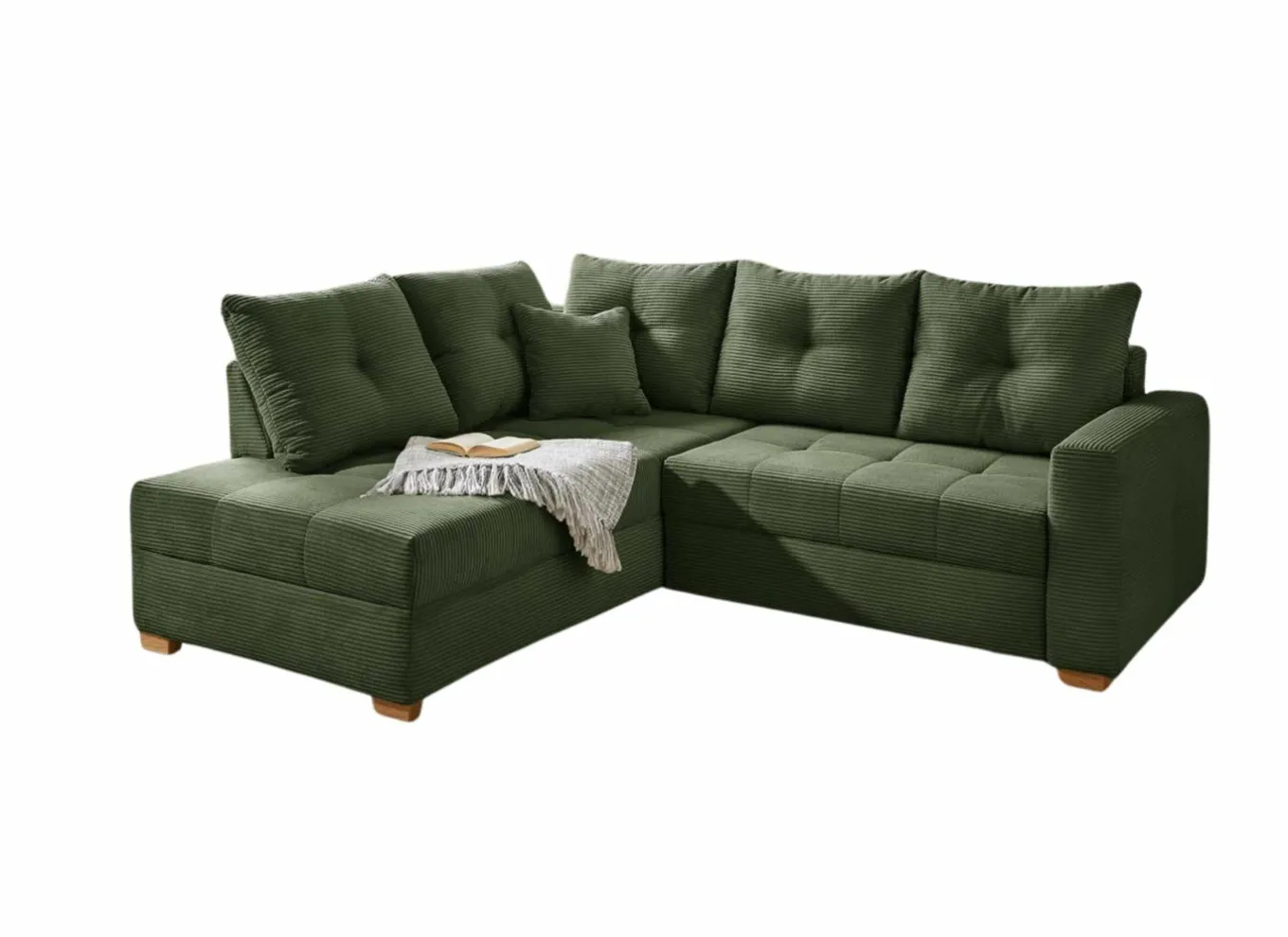 Zetelbedden|Hoeksalons|Hoeksalon Heidelberg 228x199cm - stof - groen met bedfunctie & relax & opbergruimte