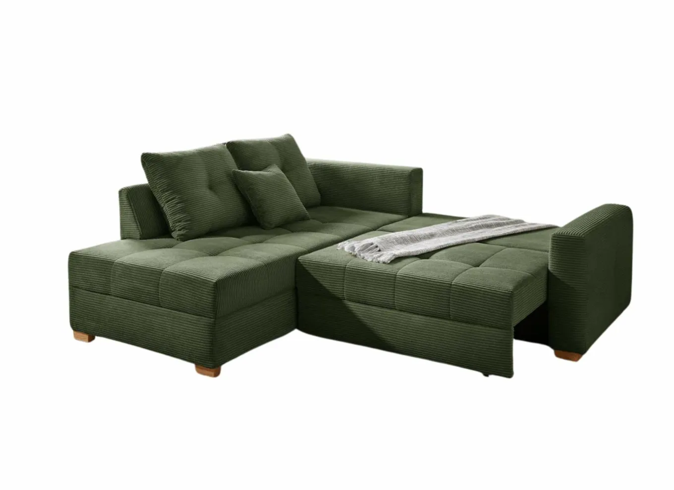 Zetelbedden|Hoeksalons|Hoeksalon Heidelberg 228x199cm - stof - groen met bedfunctie & relax & opbergruimte