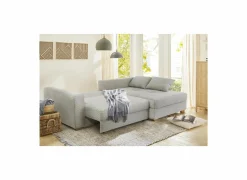 Zetelbedden|Hoeksalons|Hoeksalon Kampen 288x186cm - stof - lichtgrijs met bedfunctie & opbergruimte