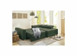 Hoeksalon Kampen 288x186cm - stof - groen met bedfunctie & opbergruimte- Zetelbedden|Hoeksalons