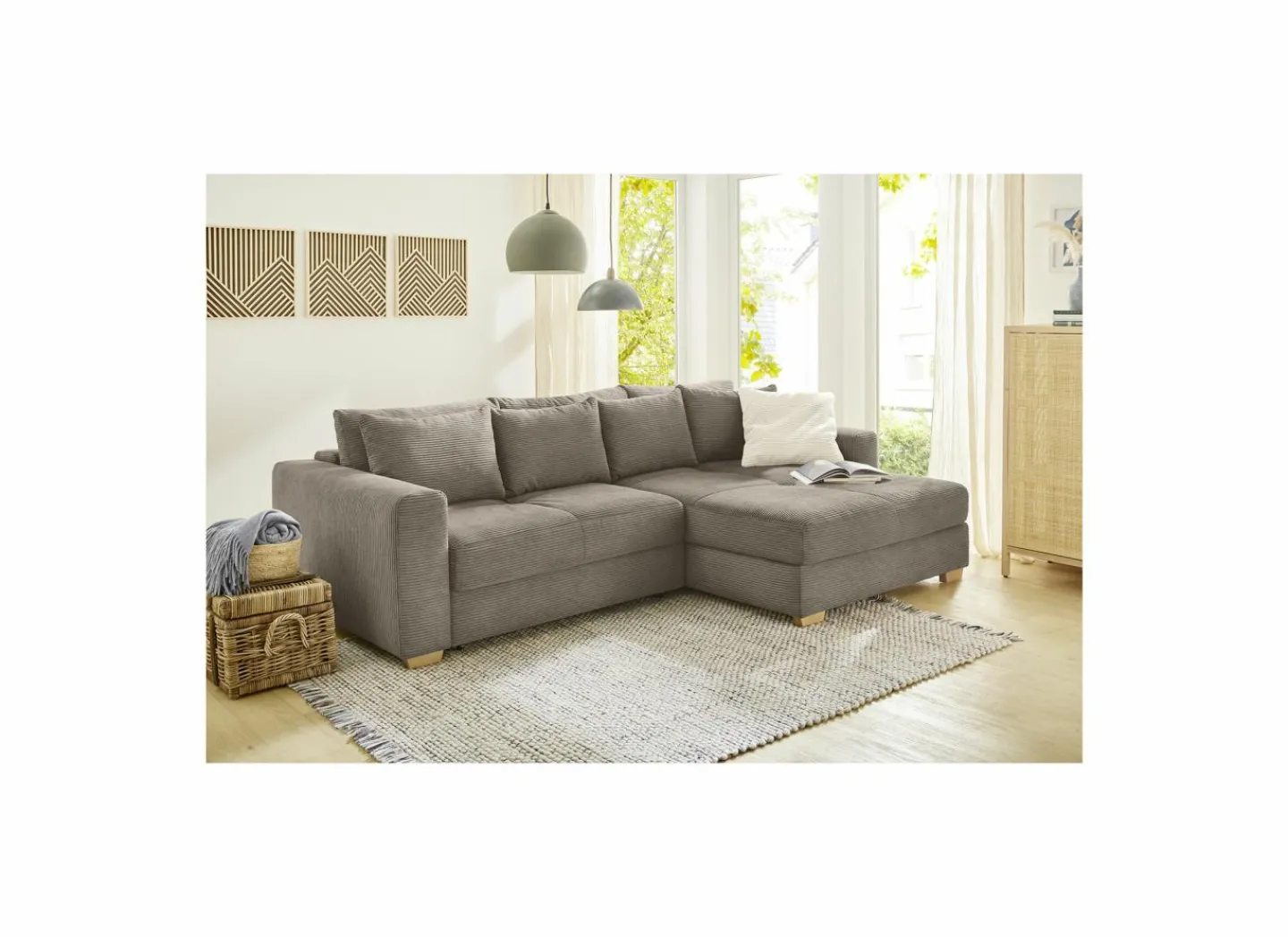 Hoeksalon Kampen 288x186cm - stof - bruin met bedfunctie & opbergruimte- Zetelbedden|Hoeksalons