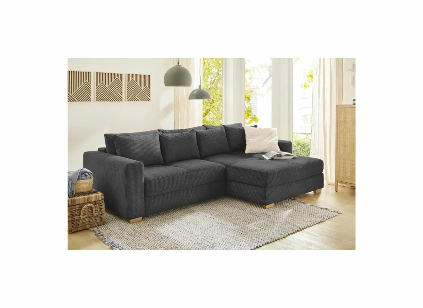 Zetelbedden|Hoeksalons|Hoeksalon Kampen 288x186cm - stof - grijs met bedfunctie & opbergruimte