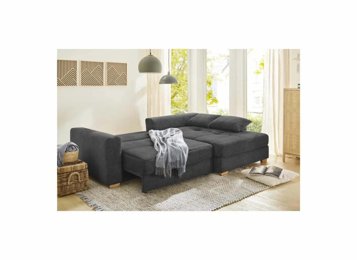 Zetelbedden|Hoeksalons|Hoeksalon Kampen 288x186cm - stof - grijs met bedfunctie & opbergruimte