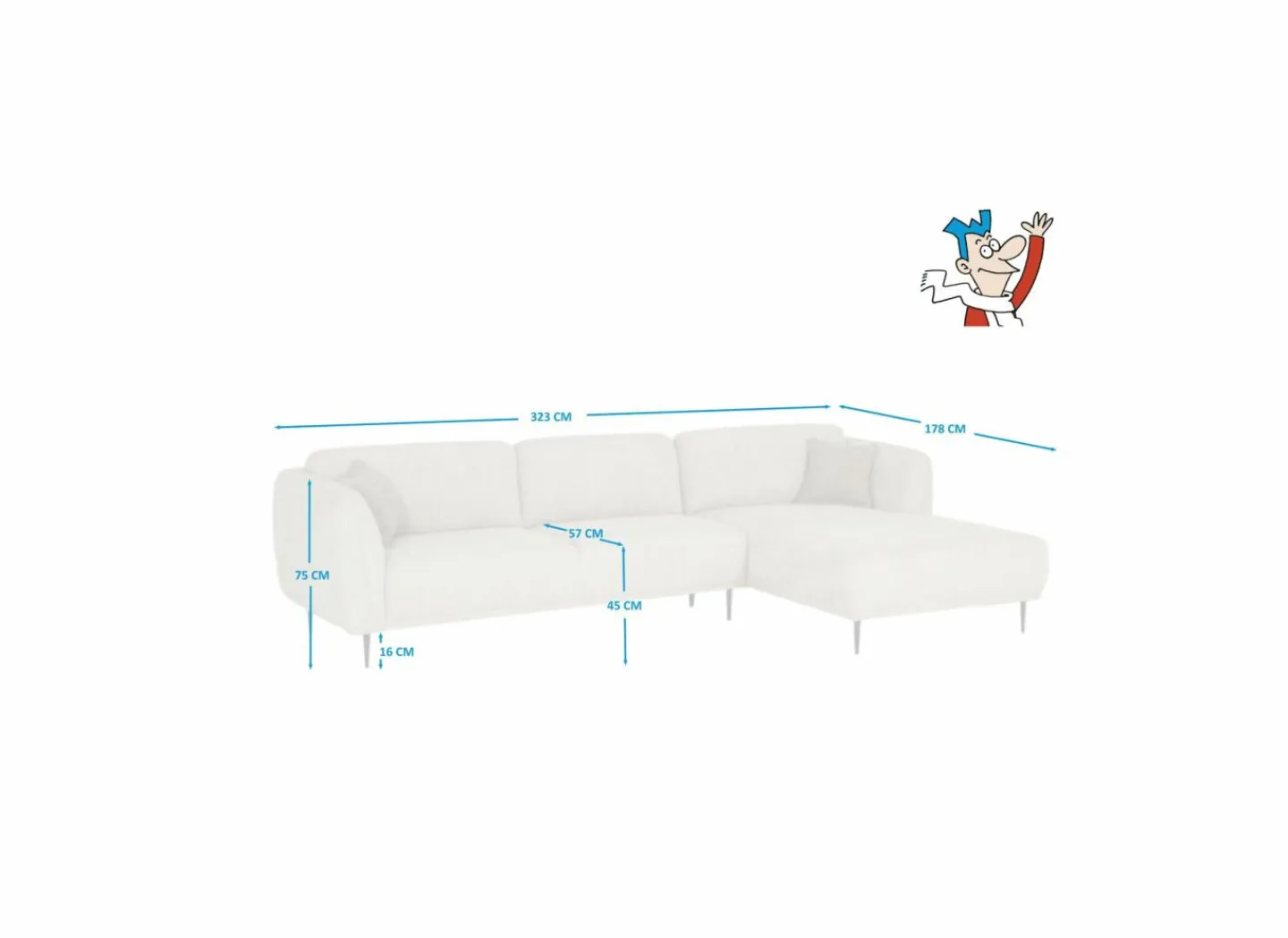 Hoeksalon Kelmis 323x178cm - stof - beige- Hoeksalons