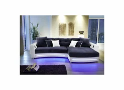 Hoeksalon Laredo 322x190cm - lederlook & stof - wit met LED-verlichting- Hoeksalons